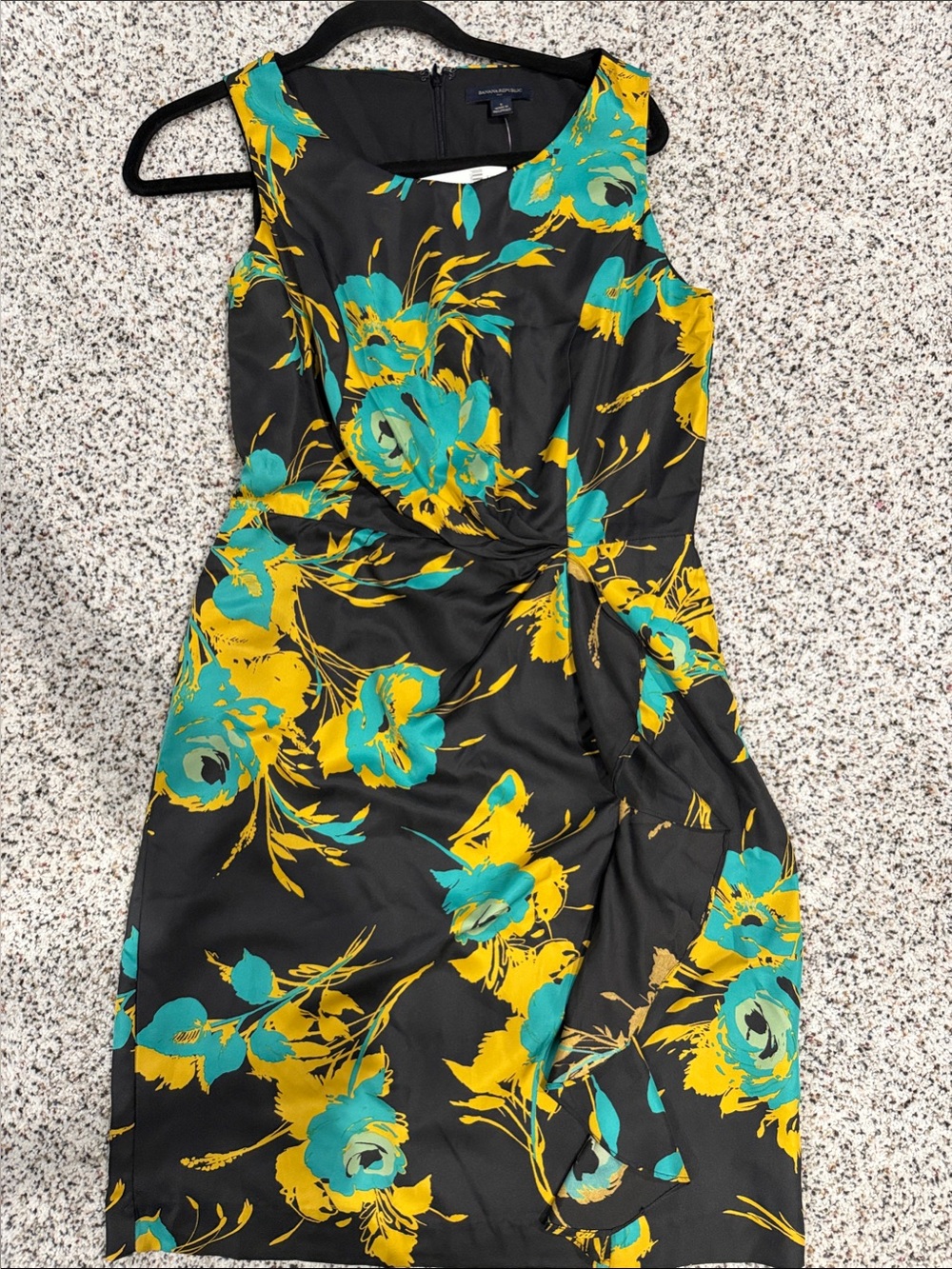 Banana Republic Black Midi Dress with Yellow & Teal Floral